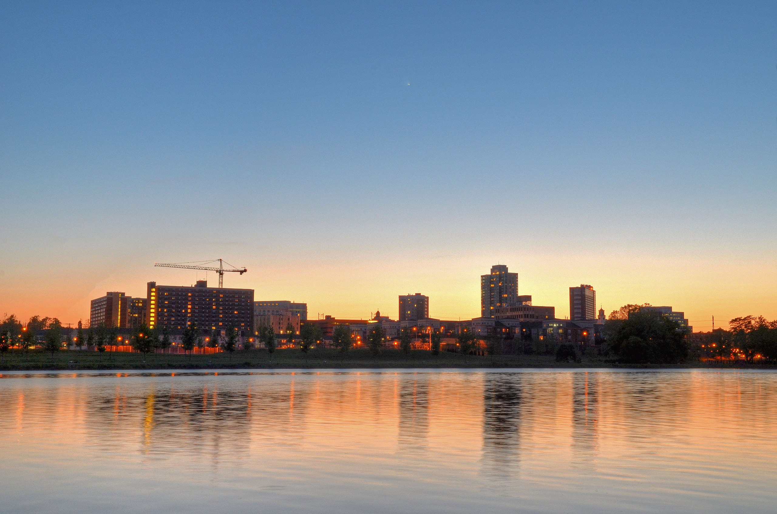 new brunswick new jersey as seen from a skyline viewpoint at dusk
