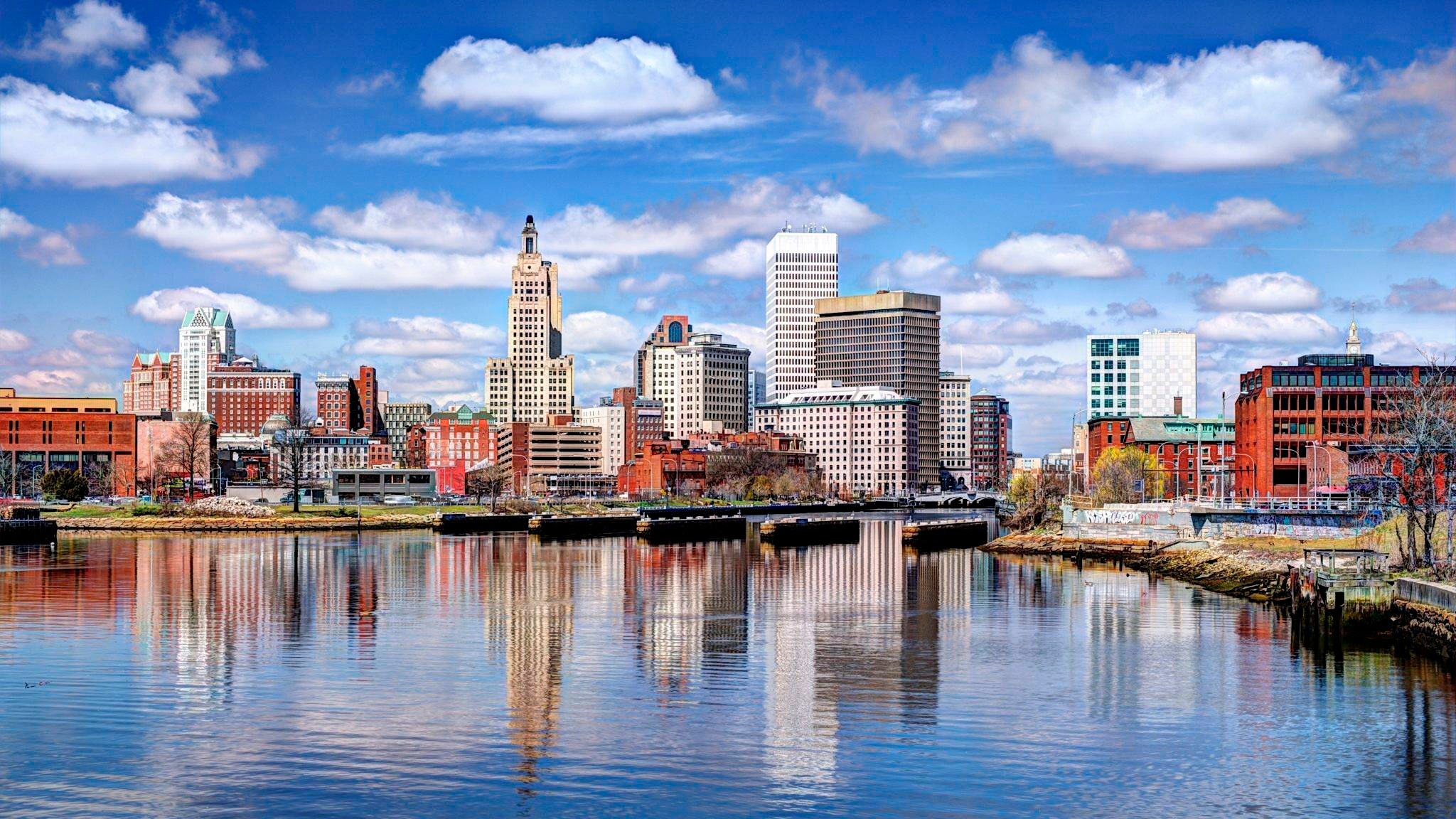 rhode island skyline from far away in midday